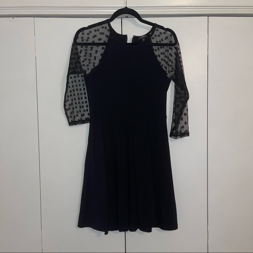 Express Black Dress with Mesh Polka Dot sleeves